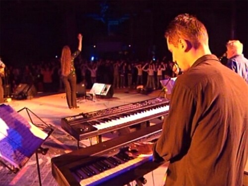 An electric piano at the rock concert of the Lourdes Sanctuary